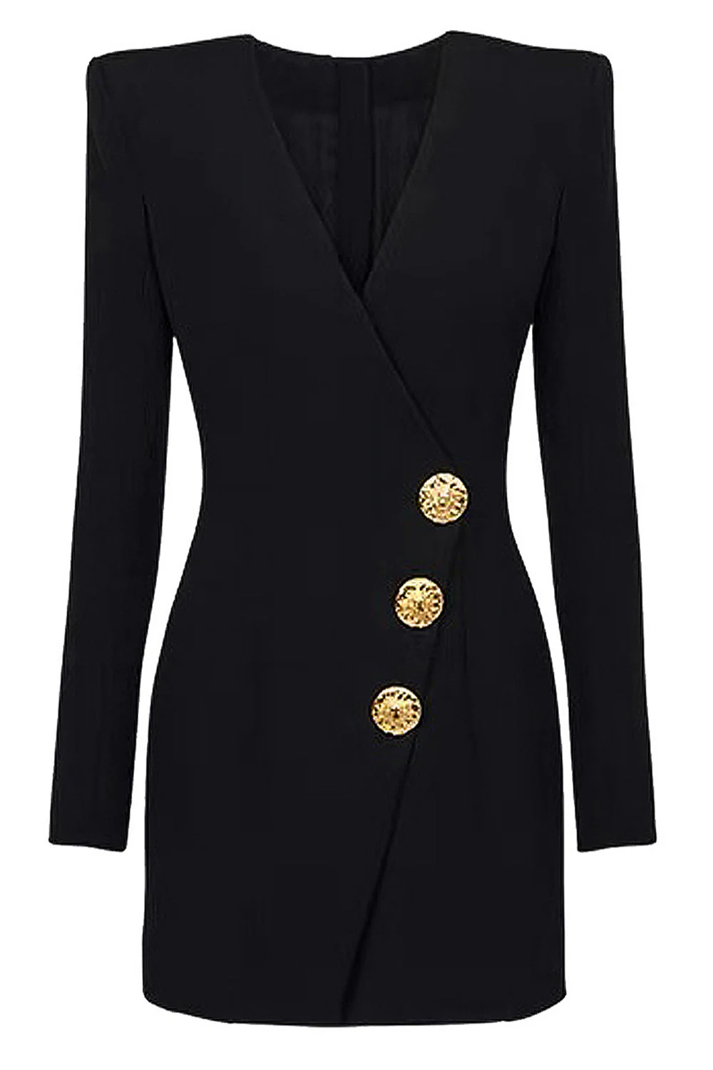 Black V-neck Slim Fit Long Women Blazer - VNBITS