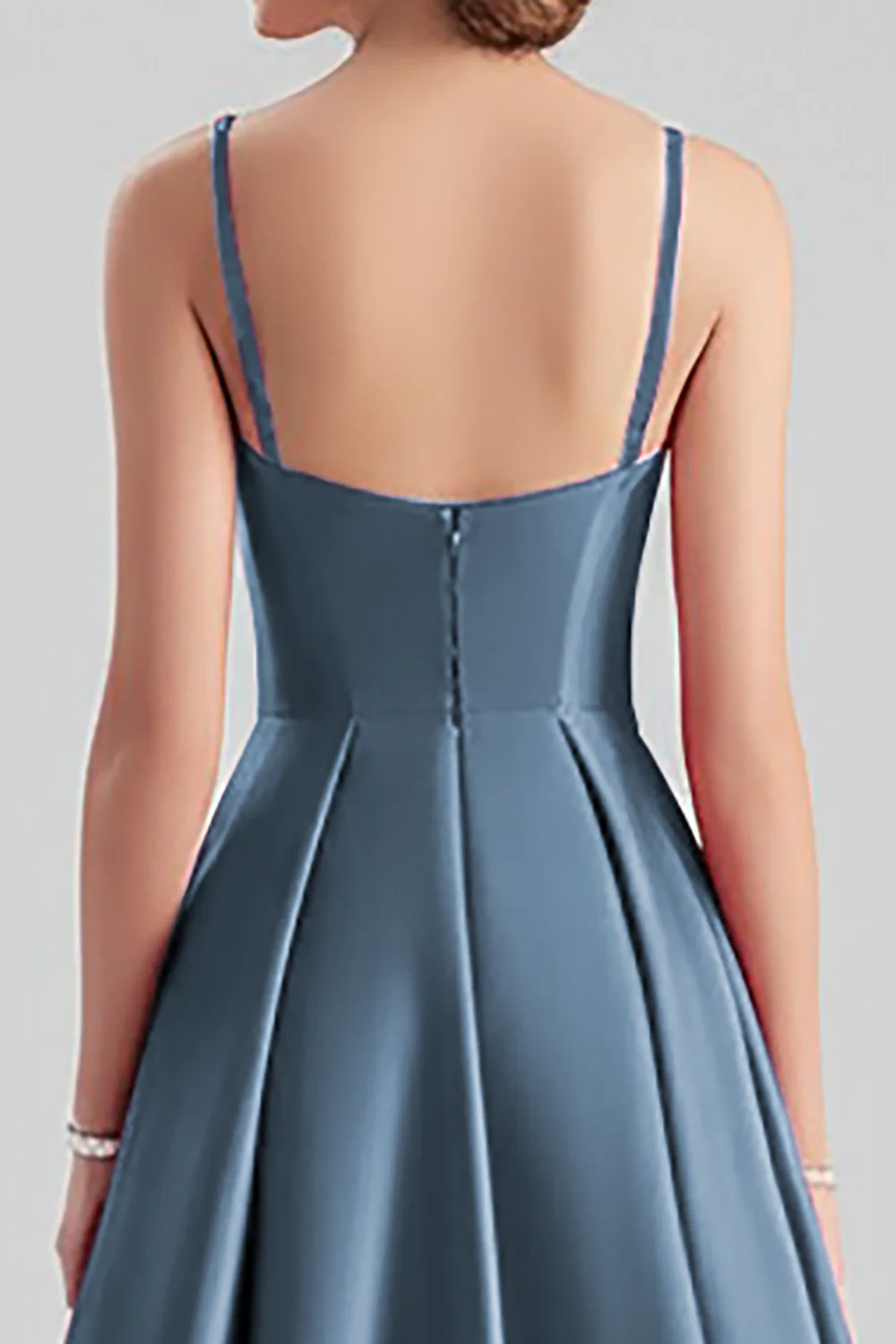 Black Satin A Line Spaghetti Straps Long Formal Dress - VNBITS