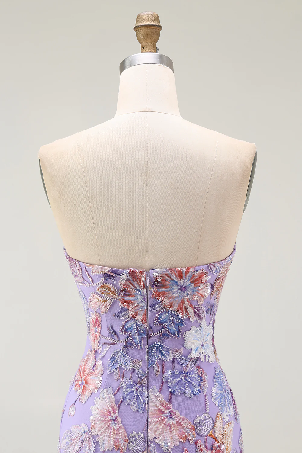 Sparkly Purple Strapless Floral Long Prom Dress with Beading - VNBITS