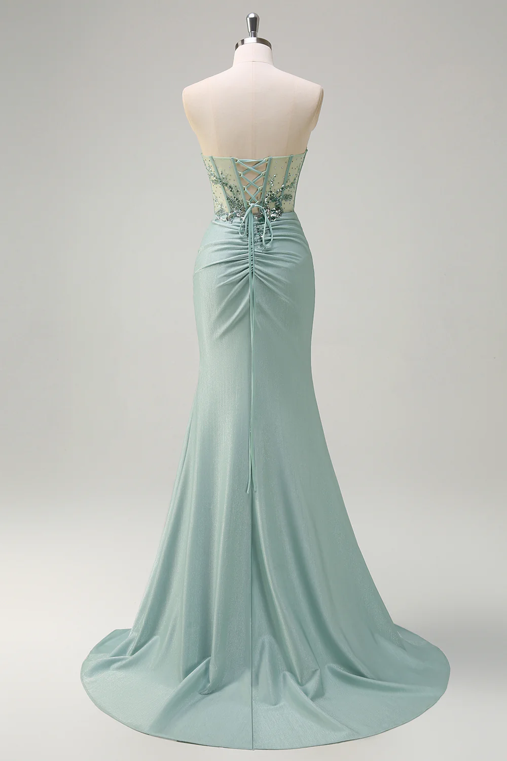 Grey Green Mermaid Sequined Sweetheart Long Prom Dress with Slit - VNBITS