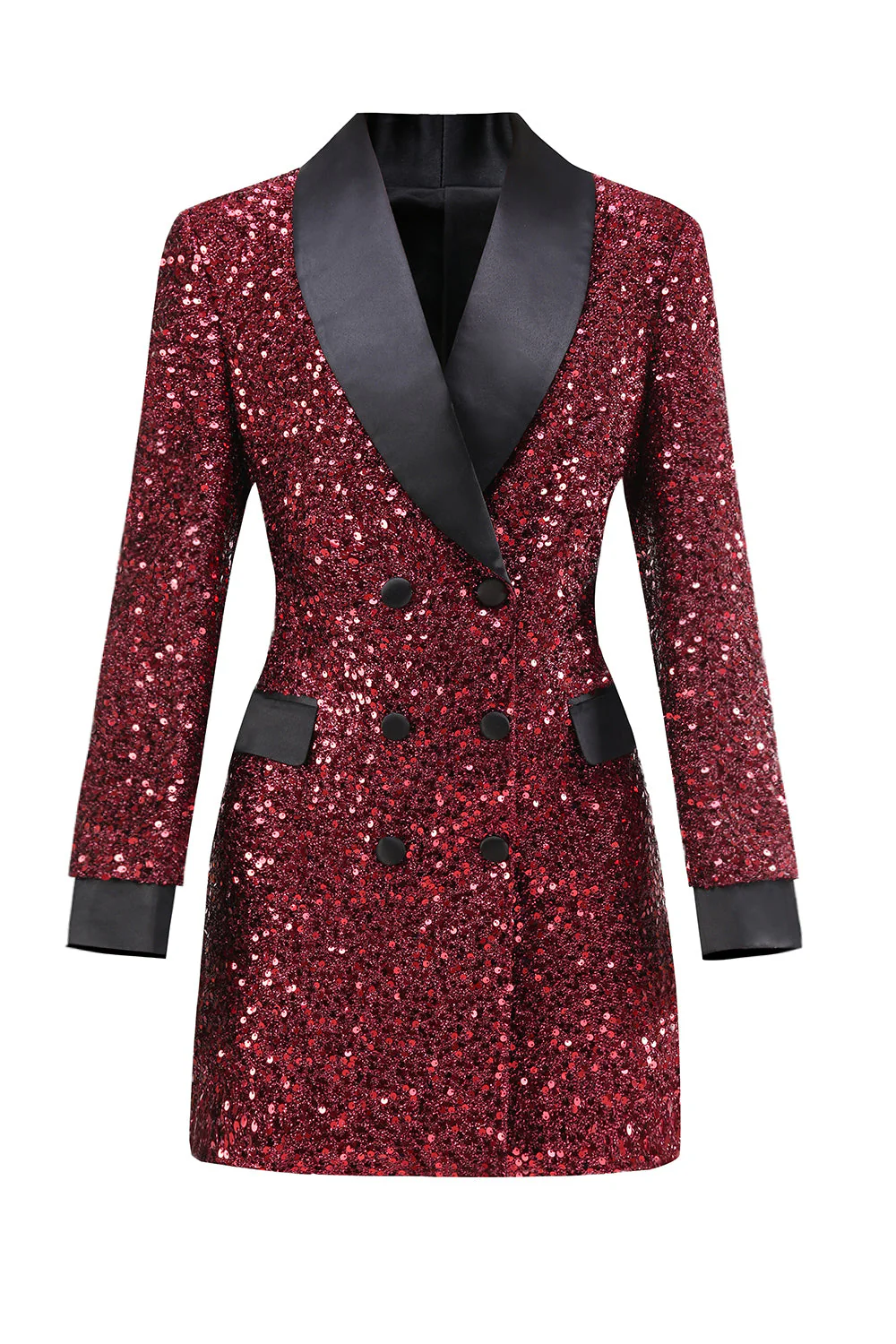 Sparkly Burgundy Bodycon Maxi Women's Blazer - VNBITS