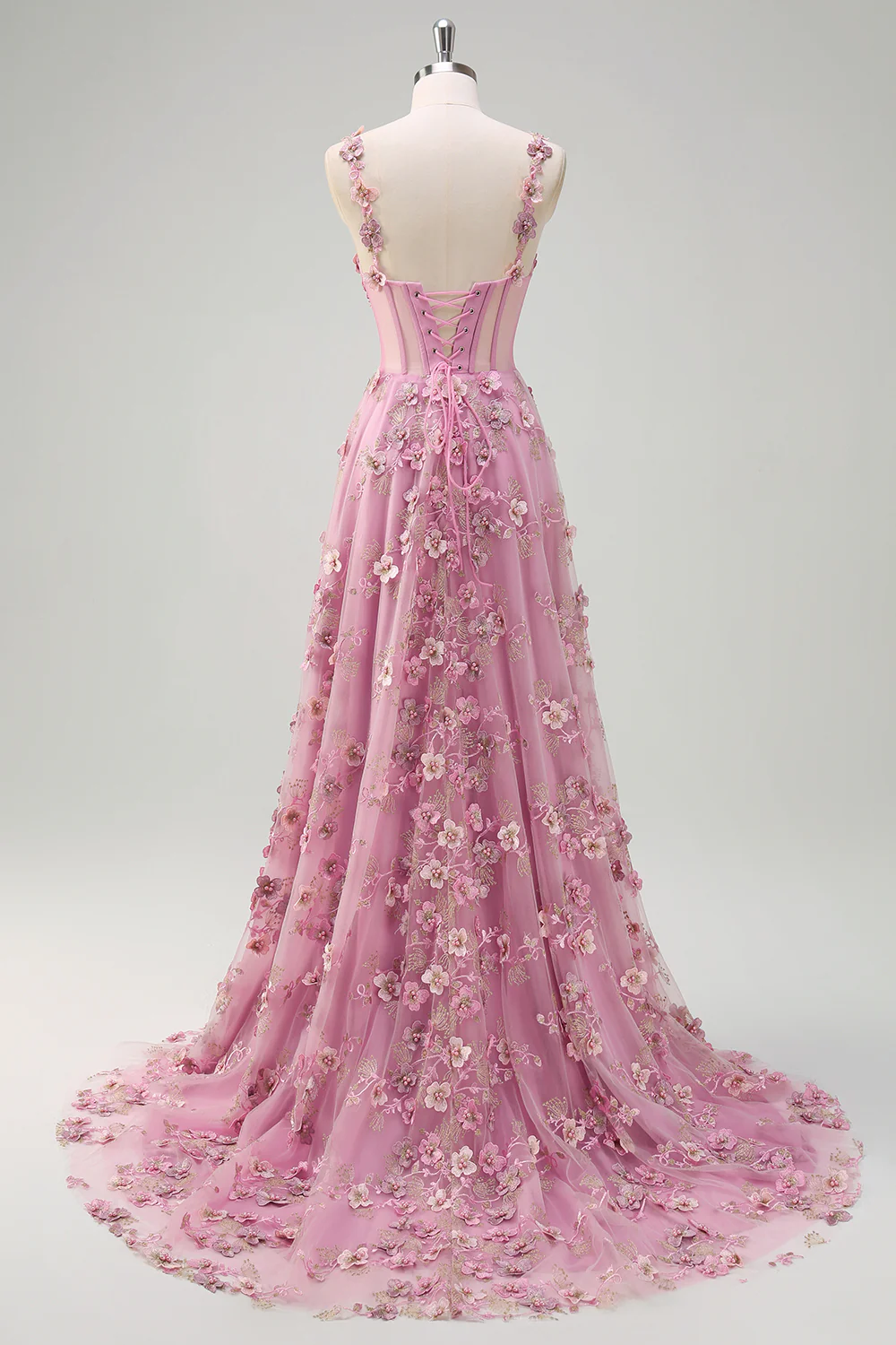 Taro Floral A-Line Spaghetti Straps Long Prom Dress with Slit - VNBITS