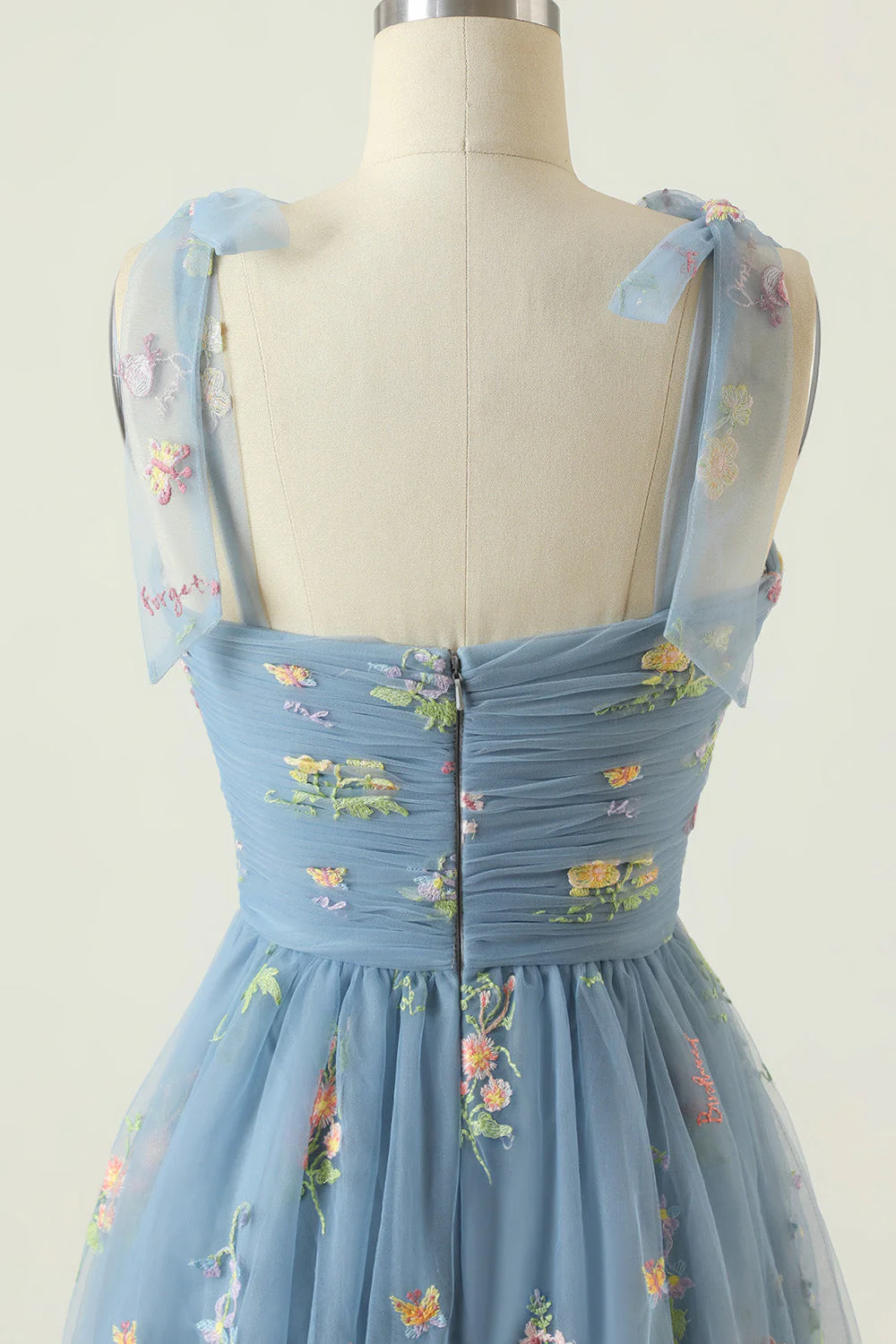Grey Blue Long Prom Dress With Embroidery - VNBITS
