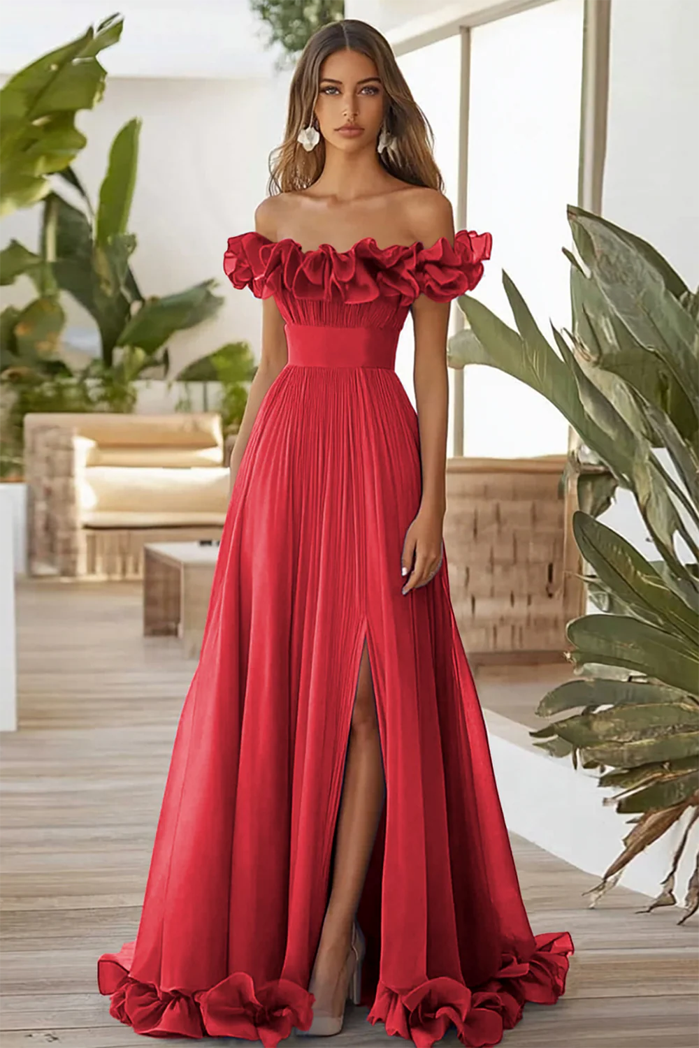 Dark Navy A Line Off the Shoulder Long Formal Dress with Slit - VNBITS