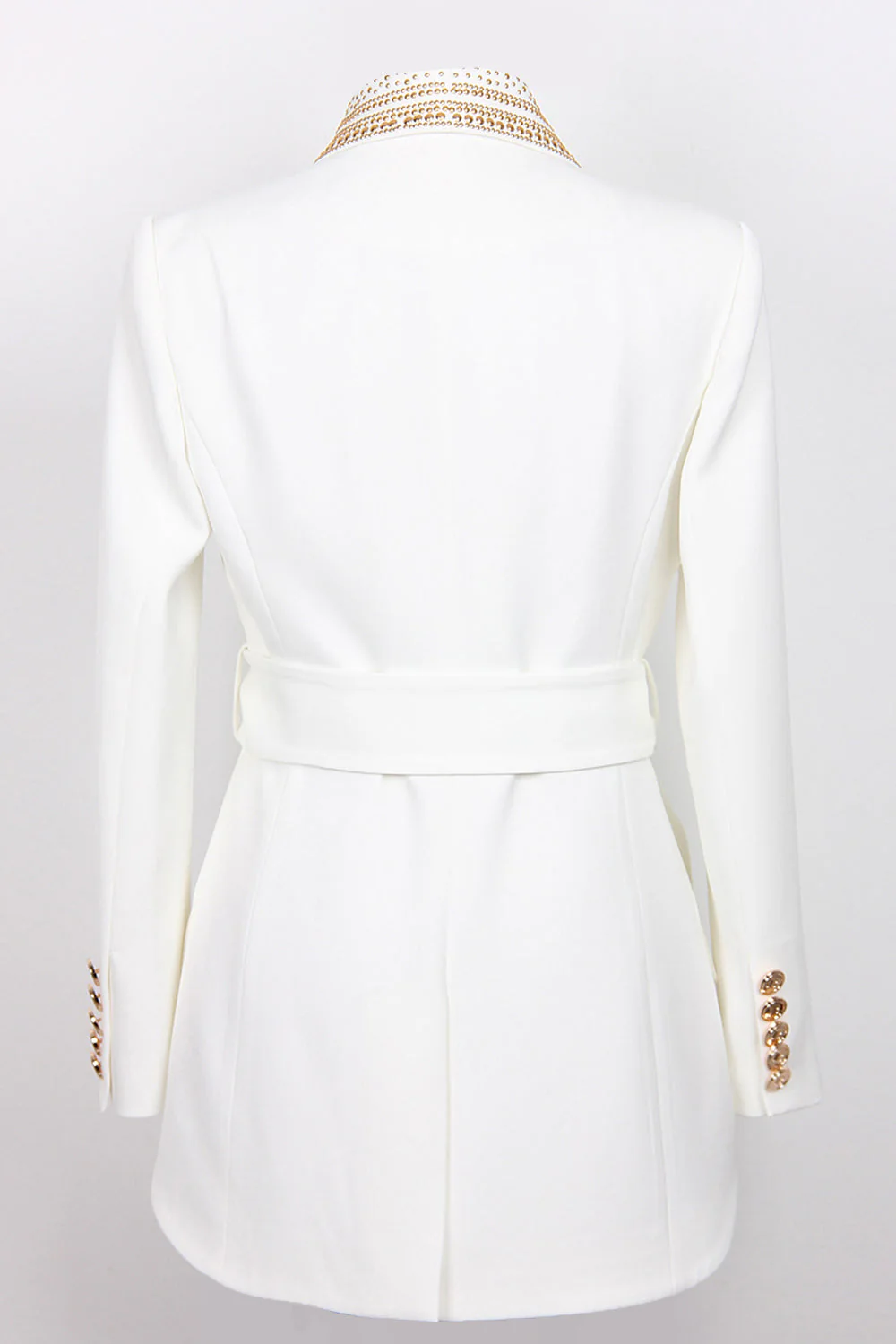 White Shawl Lapel Double Breasted Slim Fit Women Blazer with Beading - VNBITS