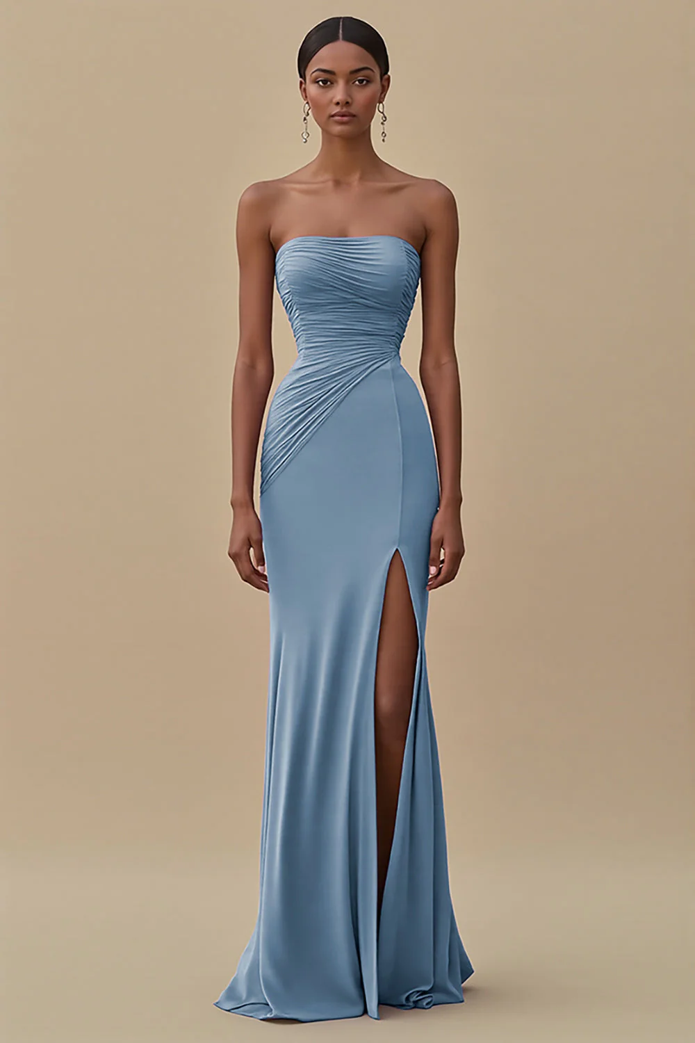 Elegant Black Sheath Chiffon Strapless Long Formal Dress with Slit - VNBITS