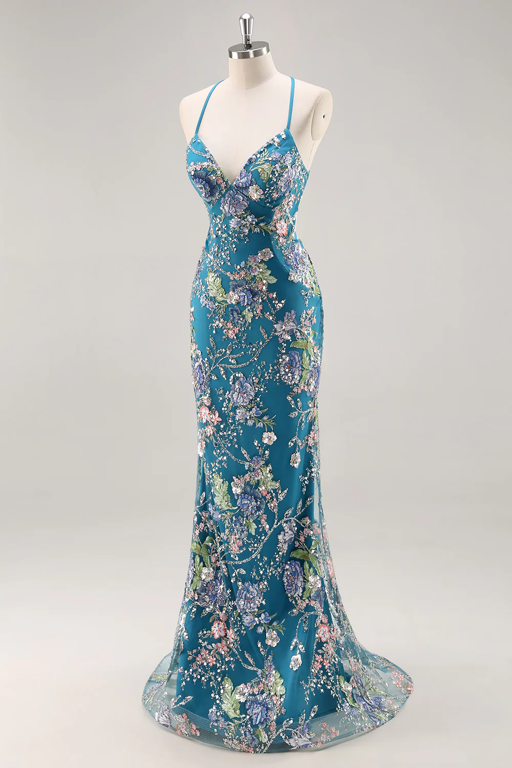 Sparkly Peacock Floral Beaded Mermaid Long Prom Dress with Sequins - VNBITS