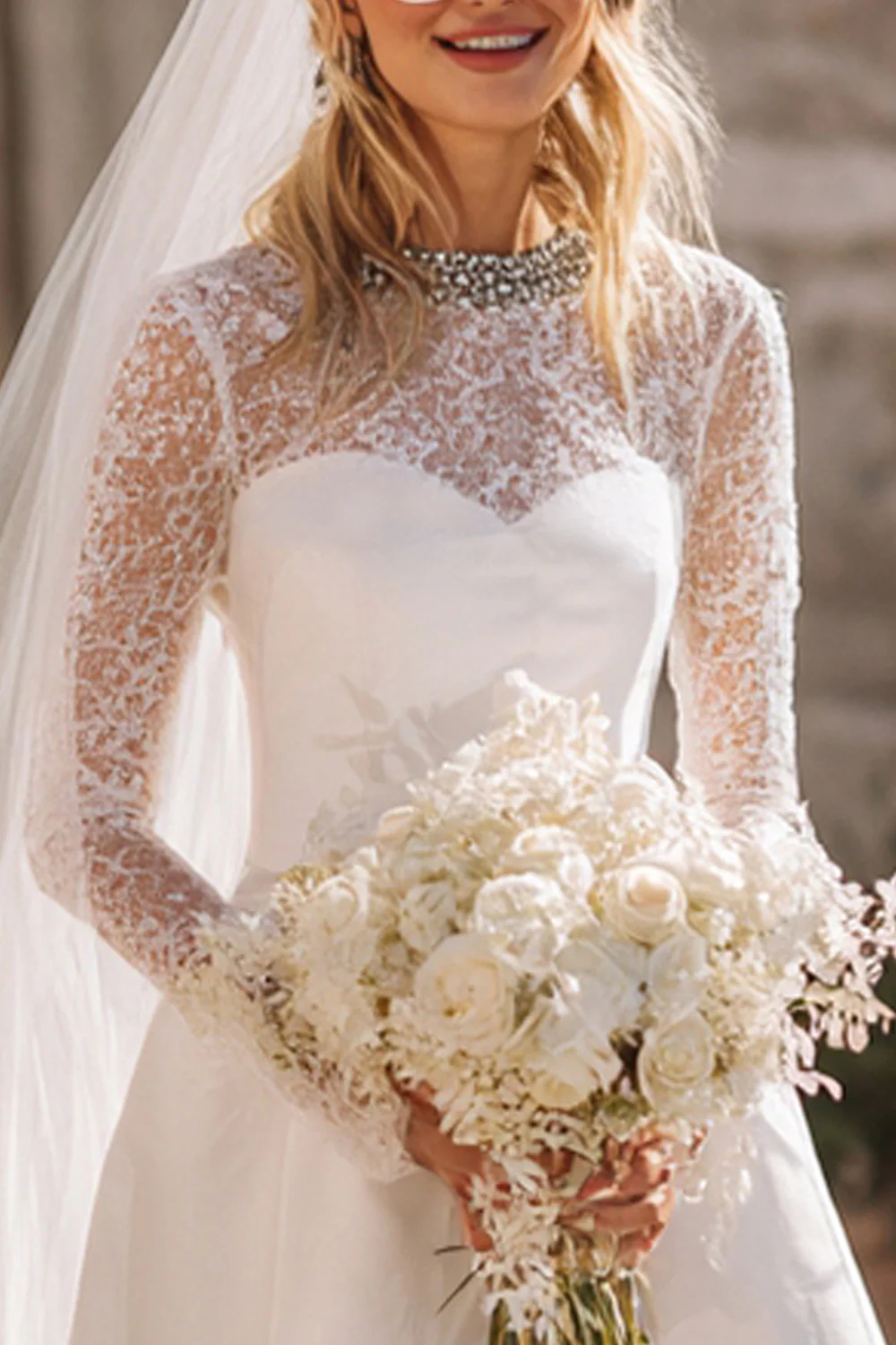 Sparkly White Satin A Line Short Wedding Dress with Lace - VNBITS