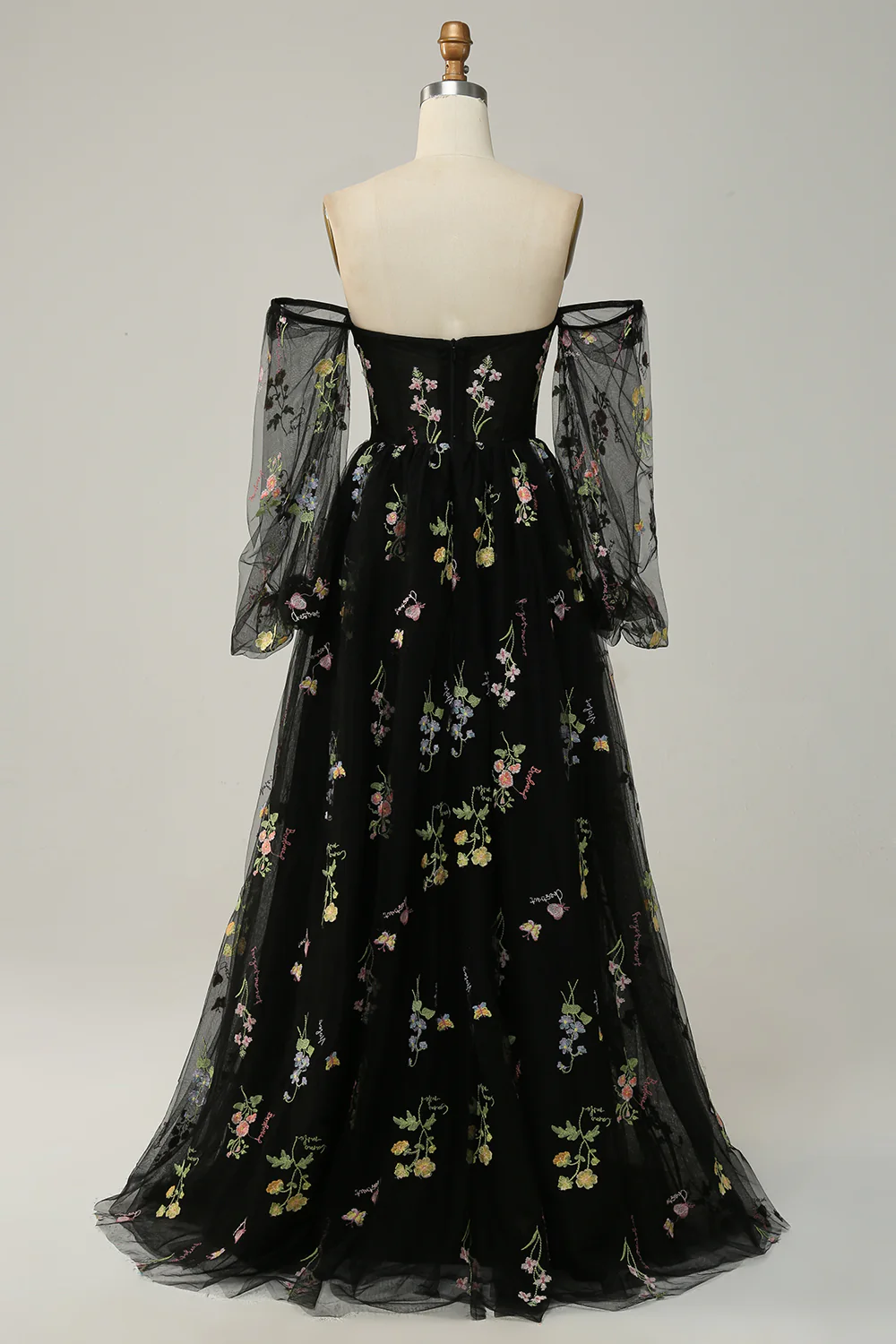 Green Off Shoulder Floral Long Prom Dress - VNBITS