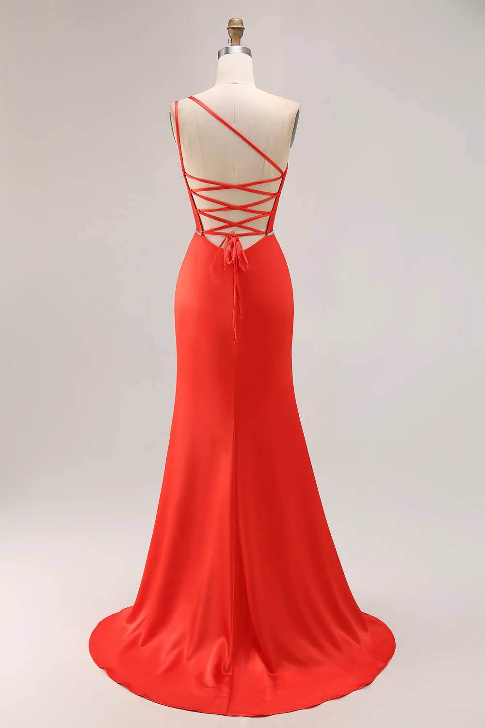Orange One Shoulder Ruched Mermaid Long Prom Dress with Slit - VNBITS