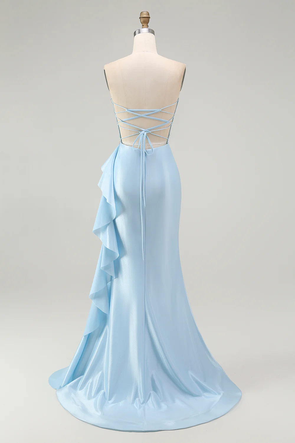 Sparkly Light Blue Mermaid Corset Beaded Long Prom Dress with Slit - VNBITS