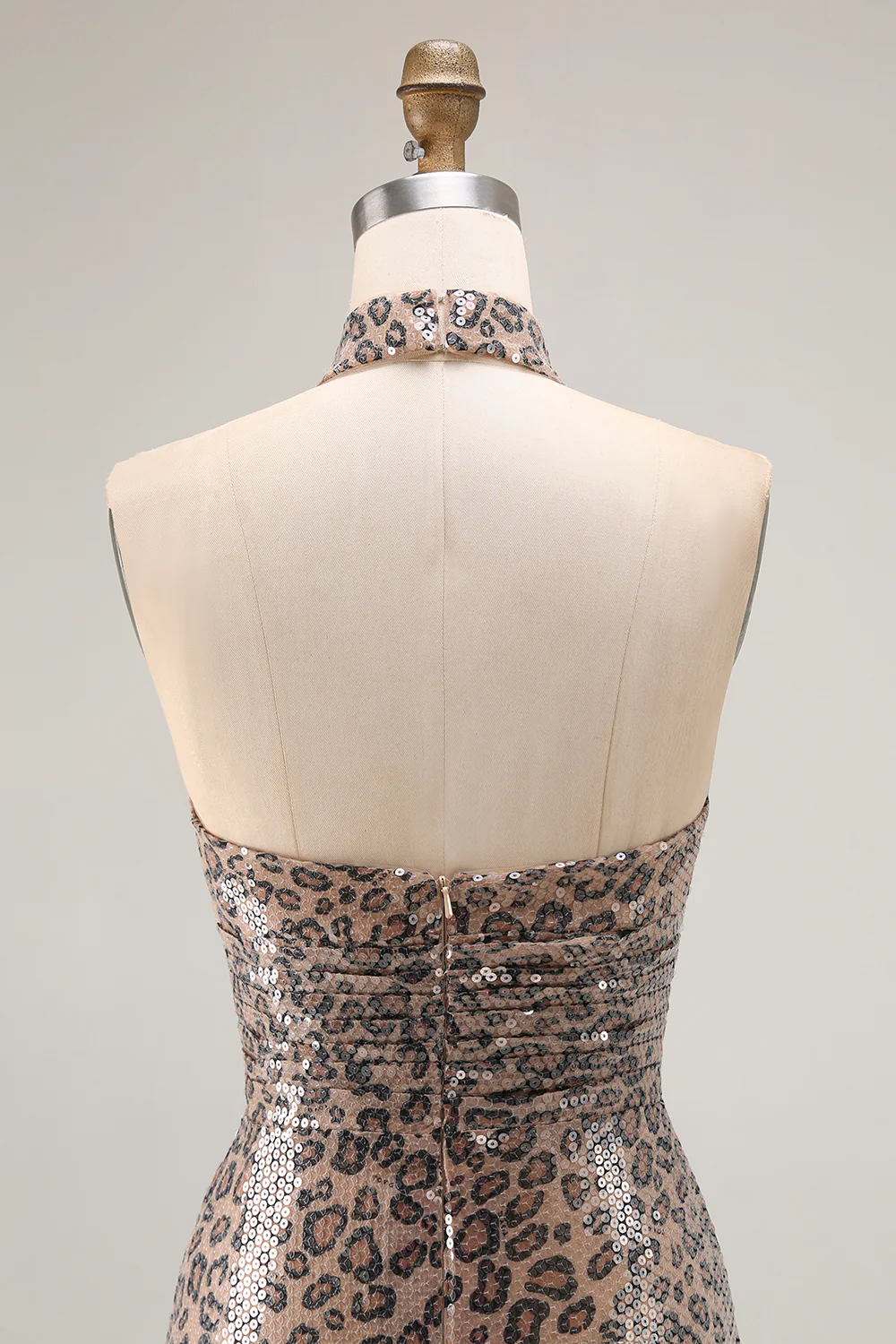 Sparkly Golden Leopard Keyhole Mermaid Sequin Long Prom Dress with Slit - VNBITS