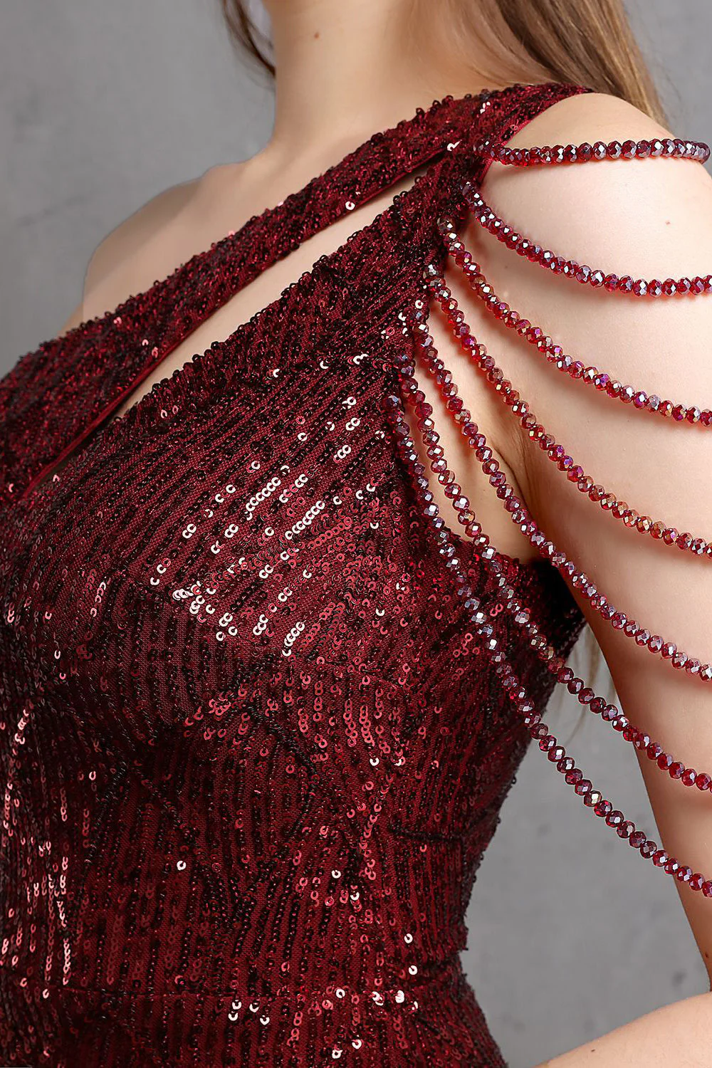 Gold Mermaid One Shoulder Sequin Prom Dresses - VNBITS