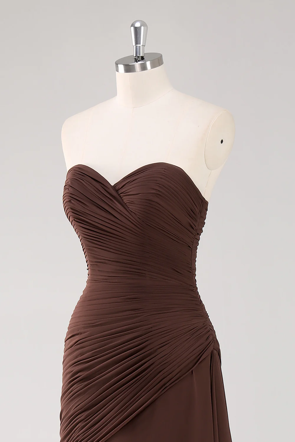 Dark Brown Sweetheart Ruched Long Formal Dress with Ruffles - VNBITS