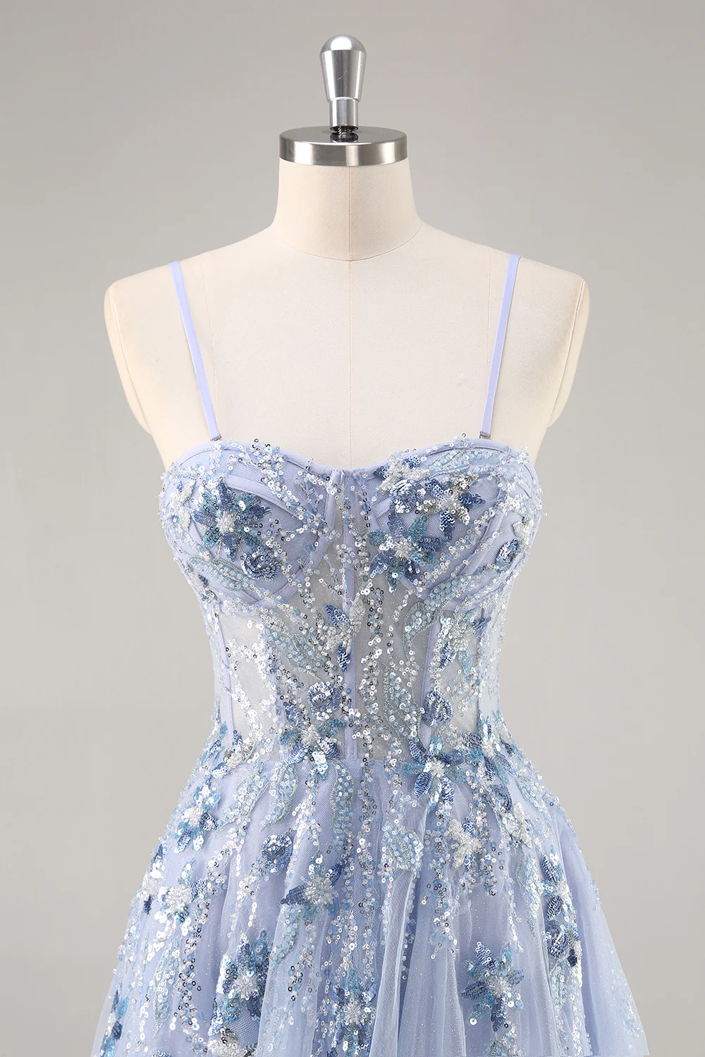 Sparkly Navy Corset Sweetheart Long Prom Dress with Appliques - VNBITS