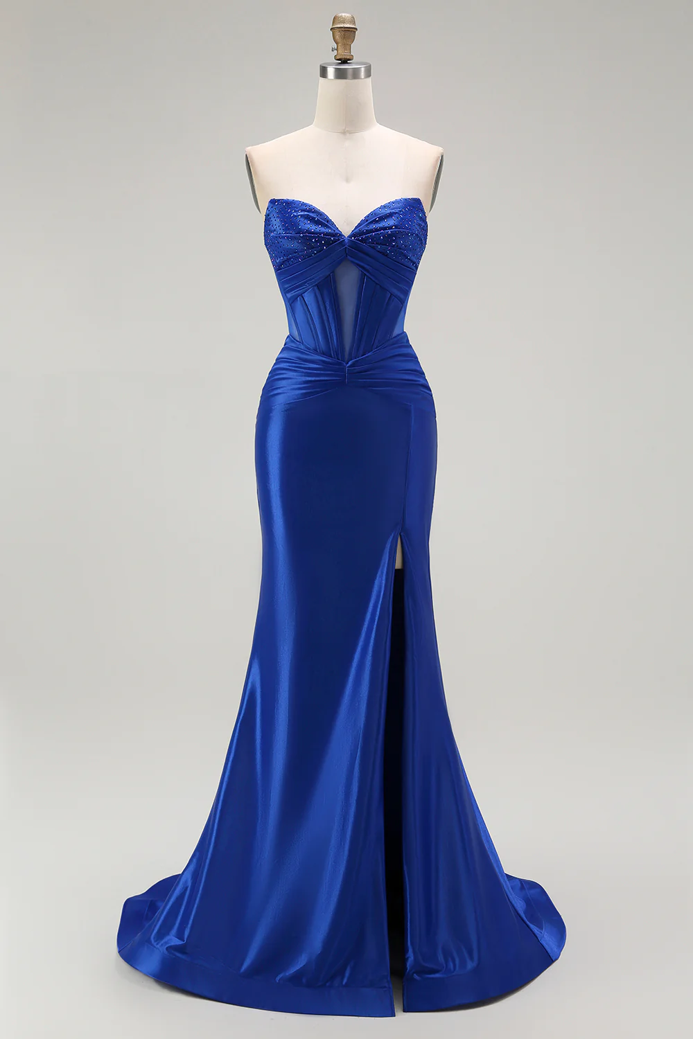 Sparkly Royal Blue Mermaid Corset Long Prom Dress with Beading - VNBITS