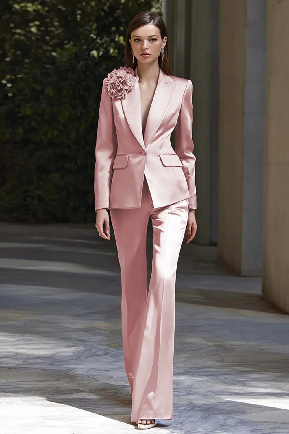 Lilac Floral Satin 2 Piece Peak Lapel Business Suits - VNBITS