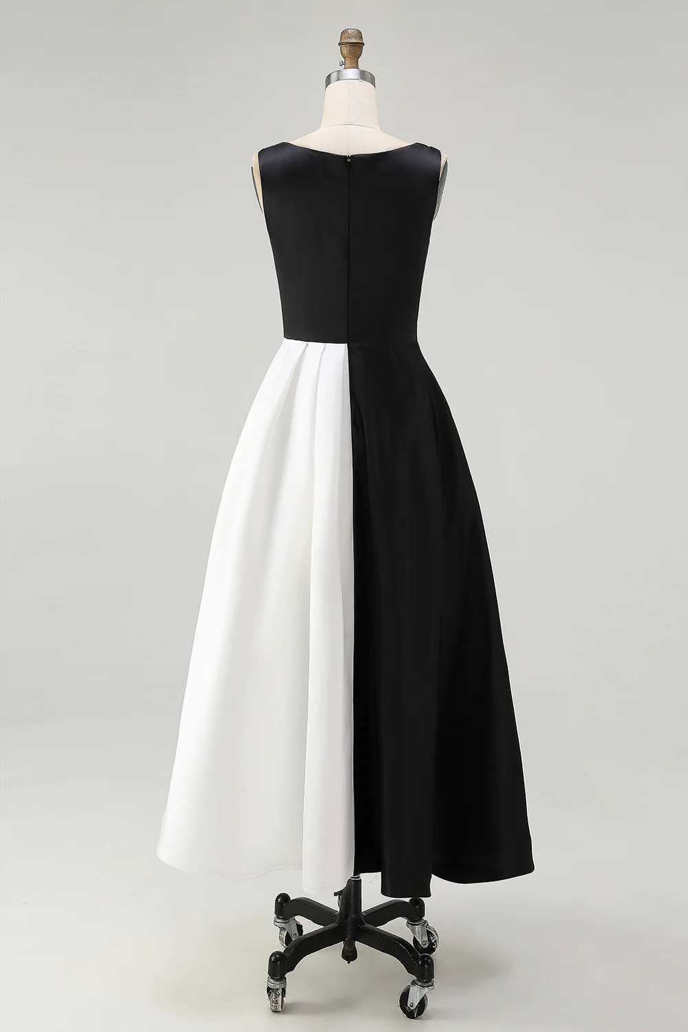 Black White Sleeveless A Line Long Black Tie Dress - VNBITS