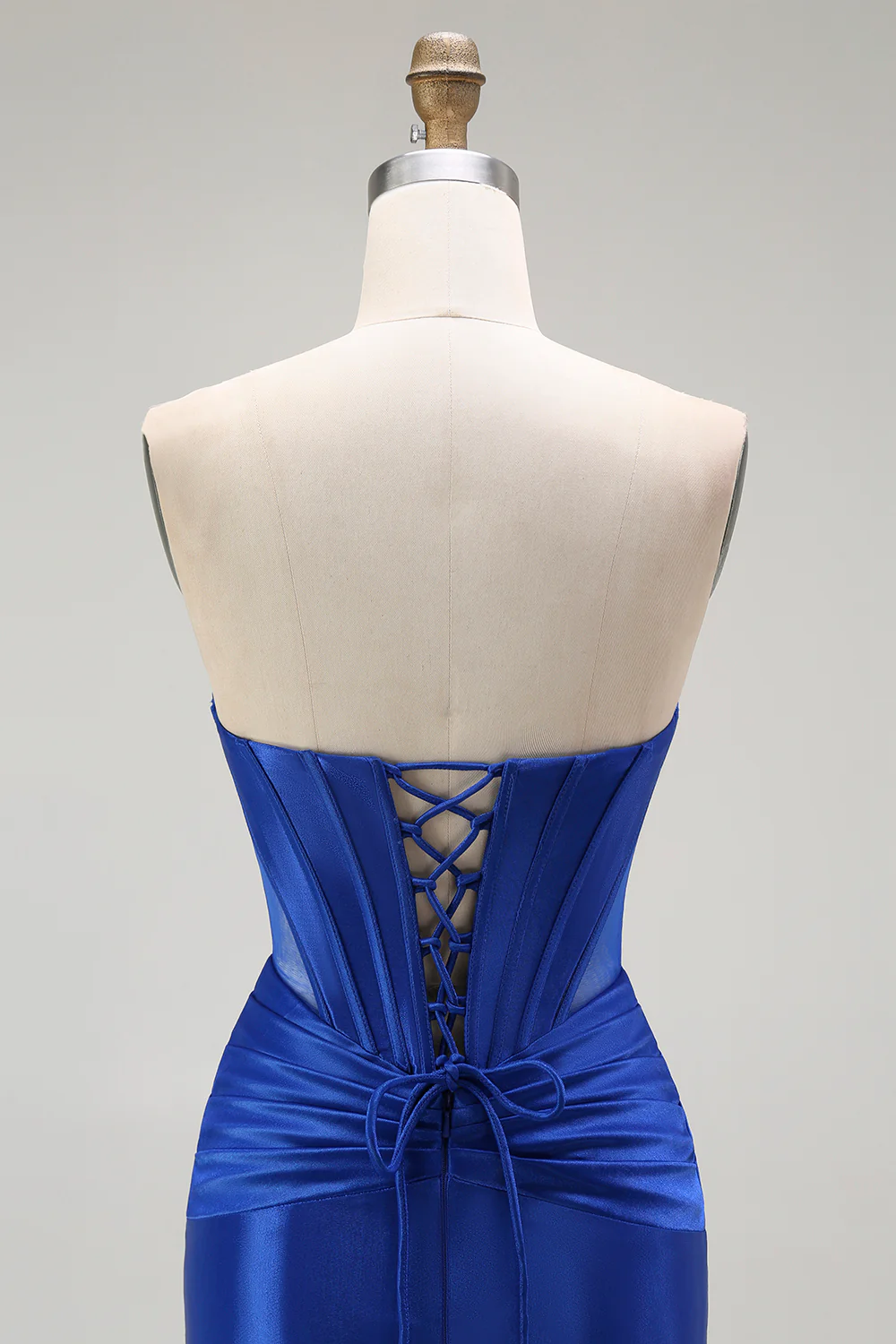 Sparkly Royal Blue Mermaid Corset Long Prom Dress with Beading - VNBITS