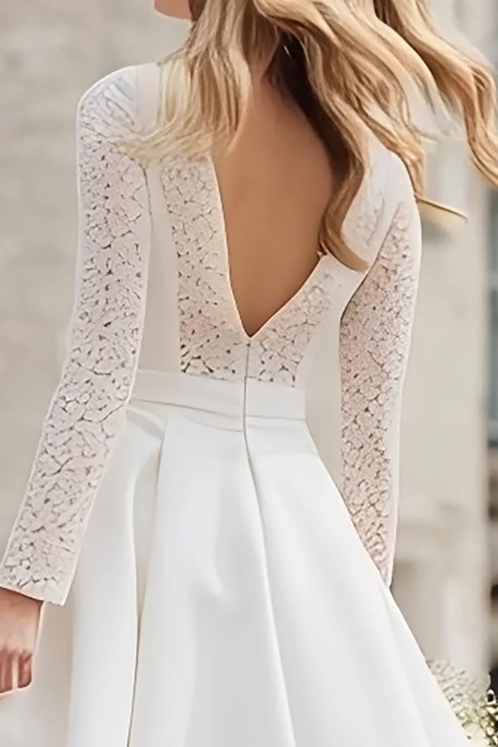 Ivory A Line Backless Midi Engagement Dress with Lace - VNBITS