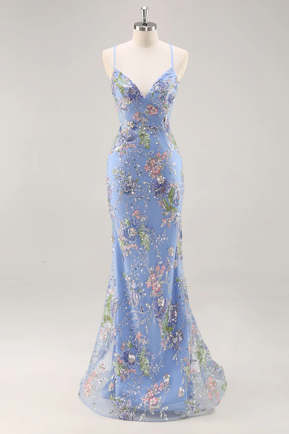 Sparkly Peacock Floral Beaded Mermaid Long Prom Dress with Sequins - VNBITS