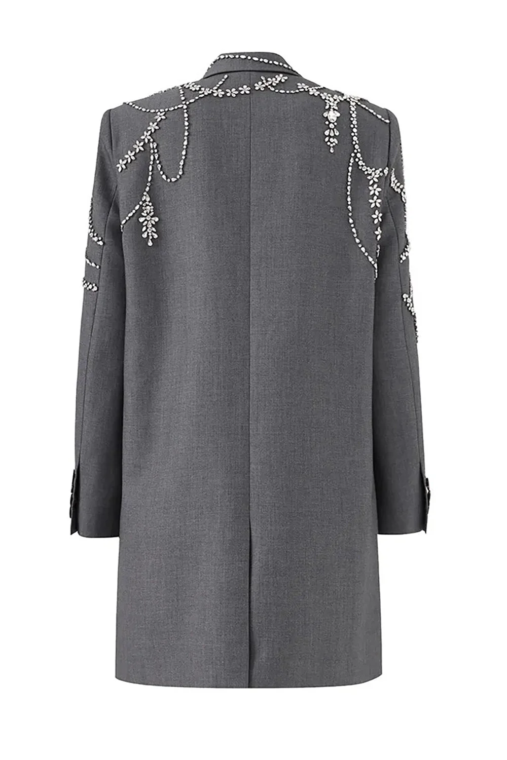 Sparkly Grey Beaded Double Breasted Women Blazer - VNBITS