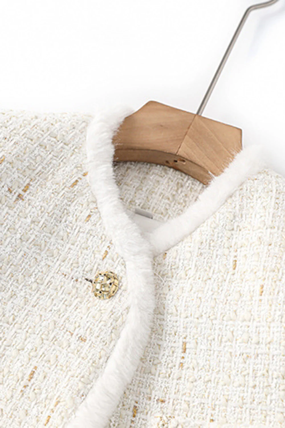 Light Luxury White Wool Splicing Small Stand Collar Women Jacket - VNBITS