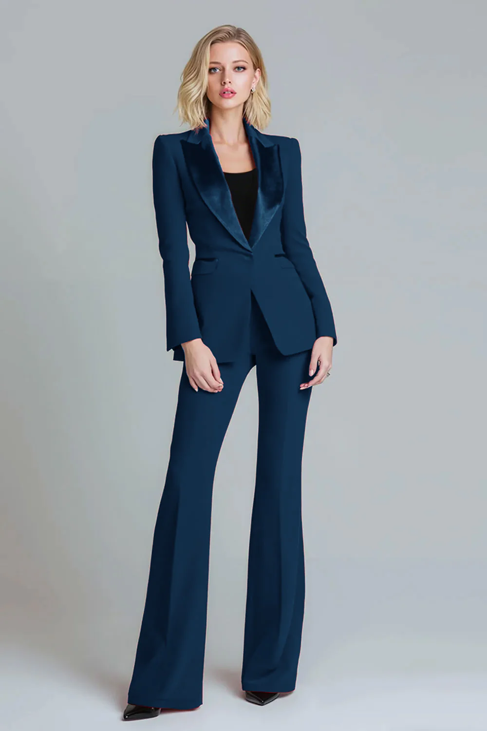 Red 2 Piece Peak Lapel Women Prom Suits with Sleeves - VNBITS