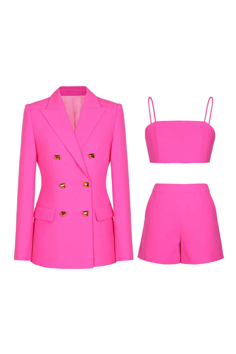 Fuchsia 3 Piece Double Breasted Women Prom Suits - VNBITS
