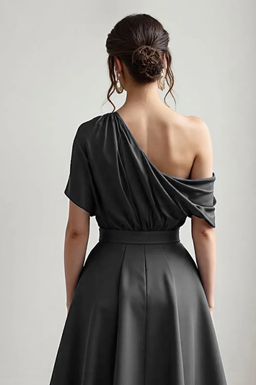 Black A Line Long Satin Mother of the Bride Dress with Pockets - VNBITS