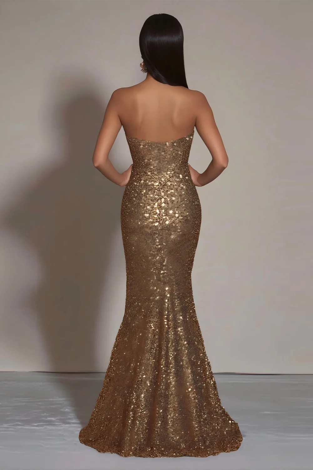 Sparkly Gold Mermaid Long Sequins Formal Dress with Slit - VNBITS