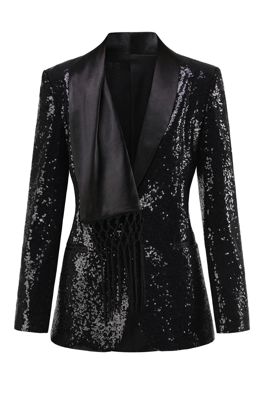Sparkly Black Women's Party Blazer with Fringes - VNBITS