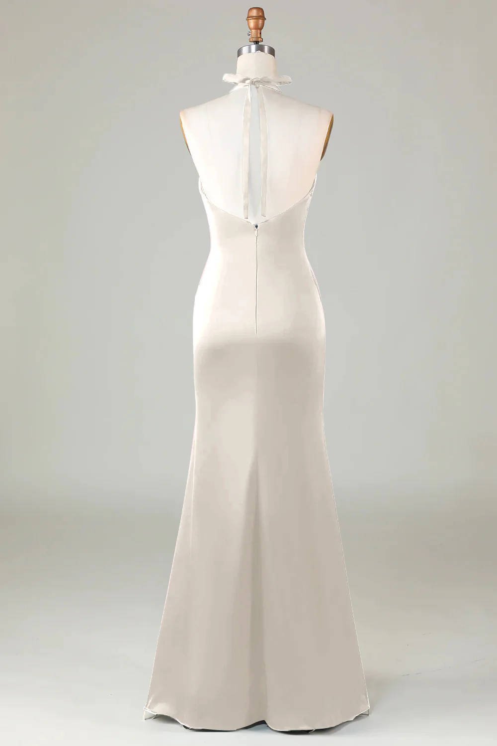 Mermaid Halter Dusty Blue Long Satin Bridesmaid Dress - VNBITS