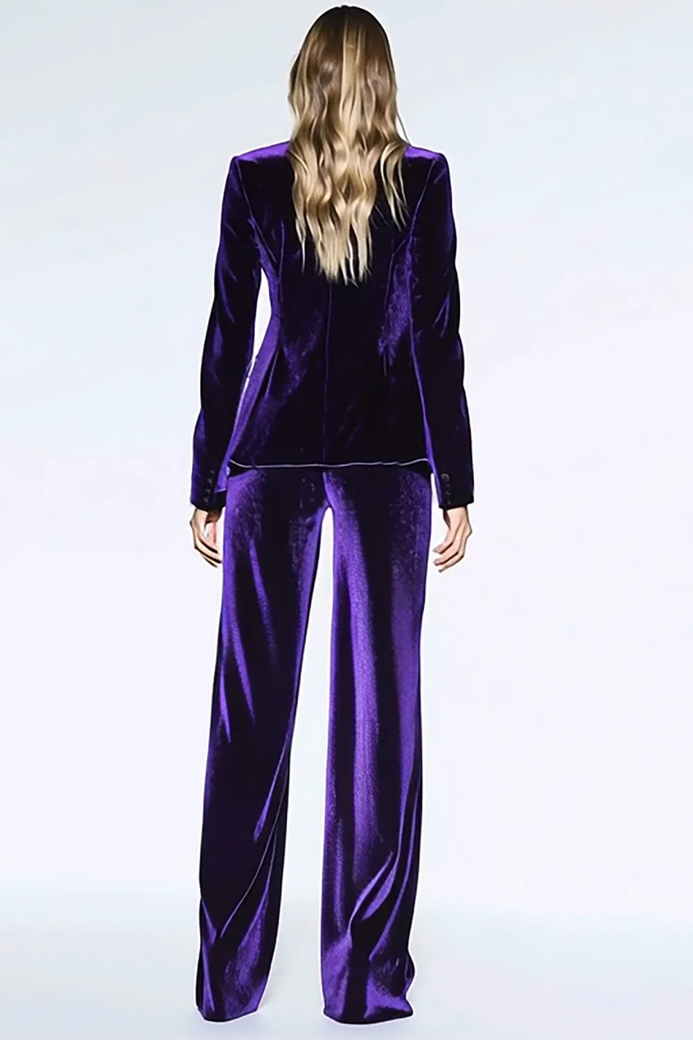 Dark Purple Velvet Peak Lapel 2 Piece Business Suits with Pockets - VNBITS