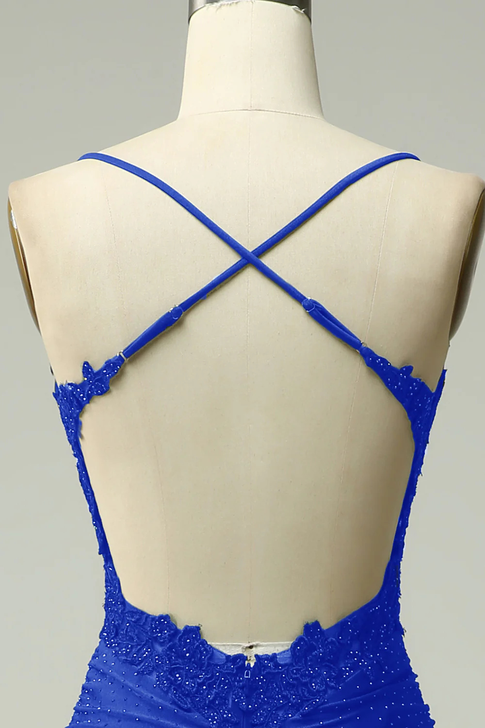 Mermaid Royal Blue Satin Spaghetti Straps Prom Dress - VNBITS