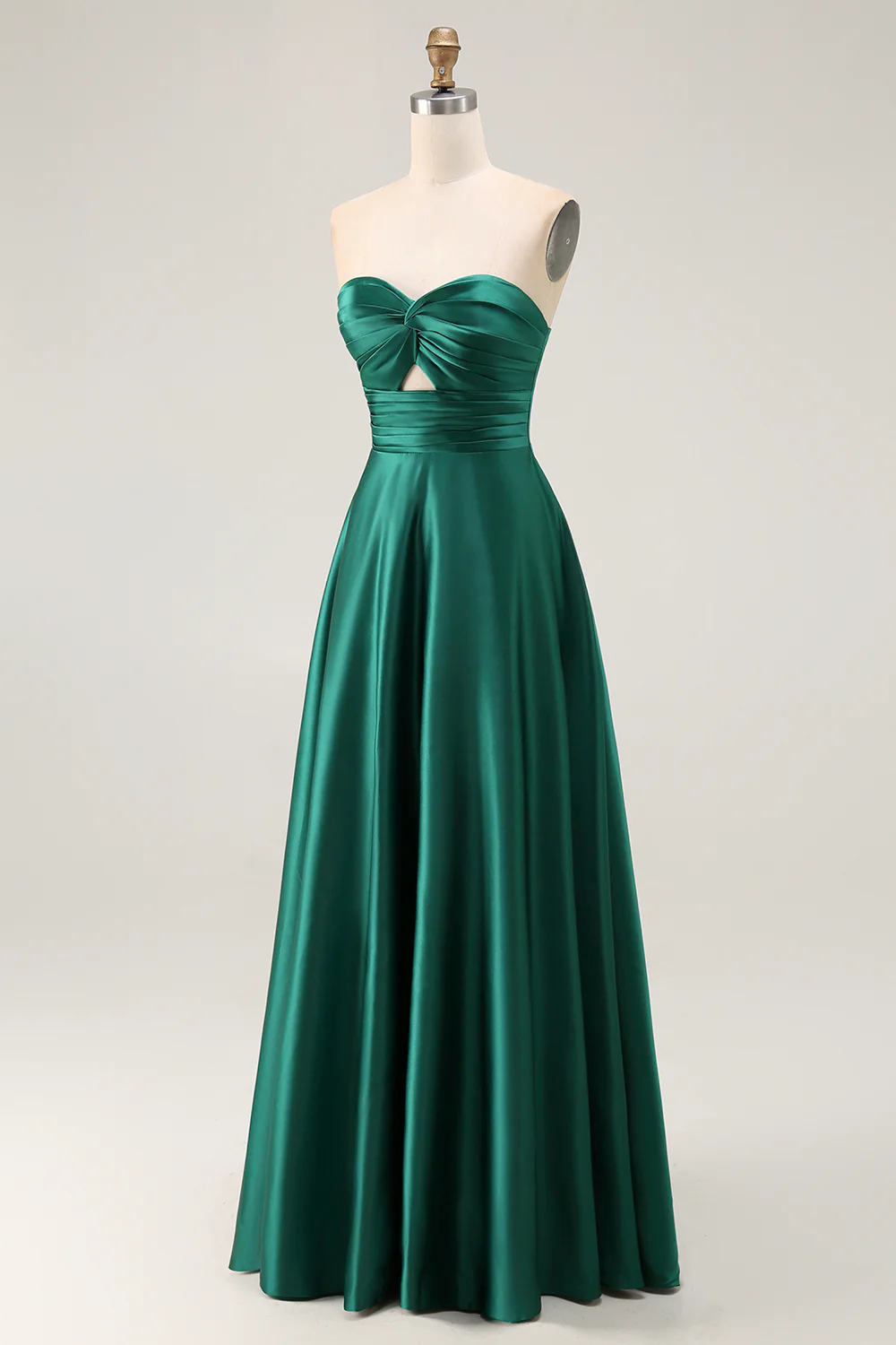 Simple Dark Green Satin Strapless Long Wedding Guest Dress - VNBITS