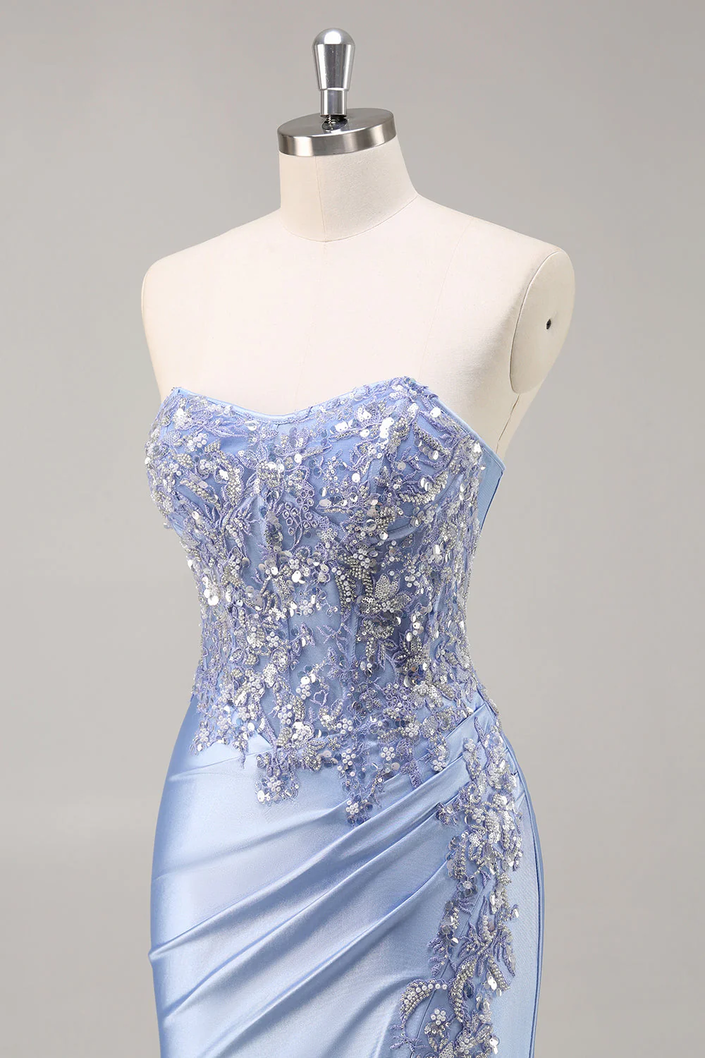 Sparkly Dark Green Corset Satin Mermaid Long Prom Dress with Slit - VNBITS