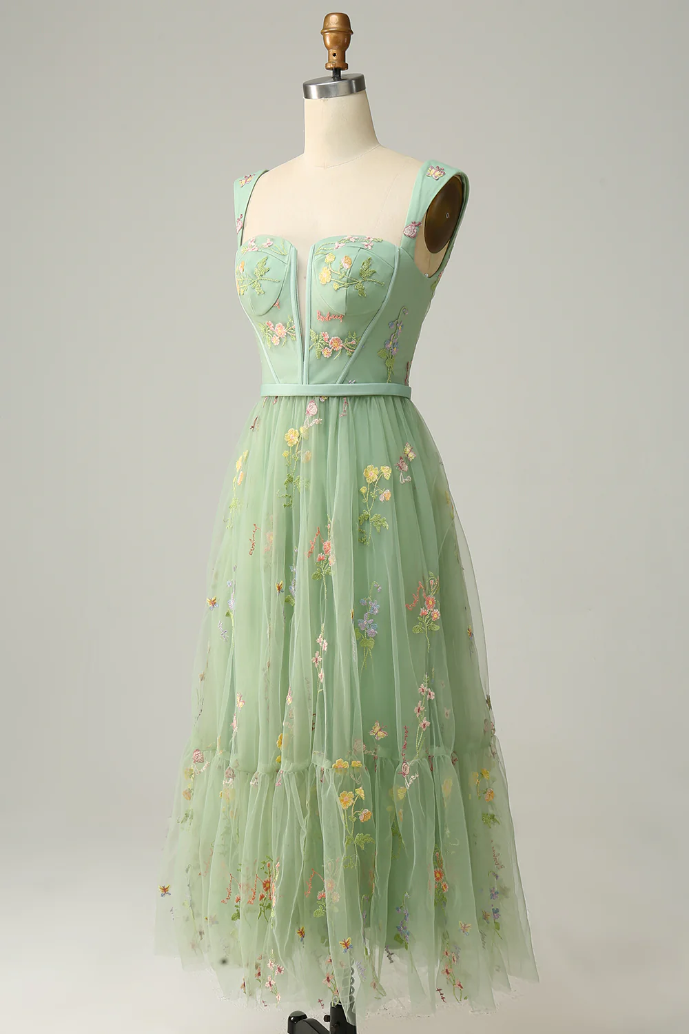 A Line Sweetheart Champagne Long Prom Dress with Embroidery - VNBITS