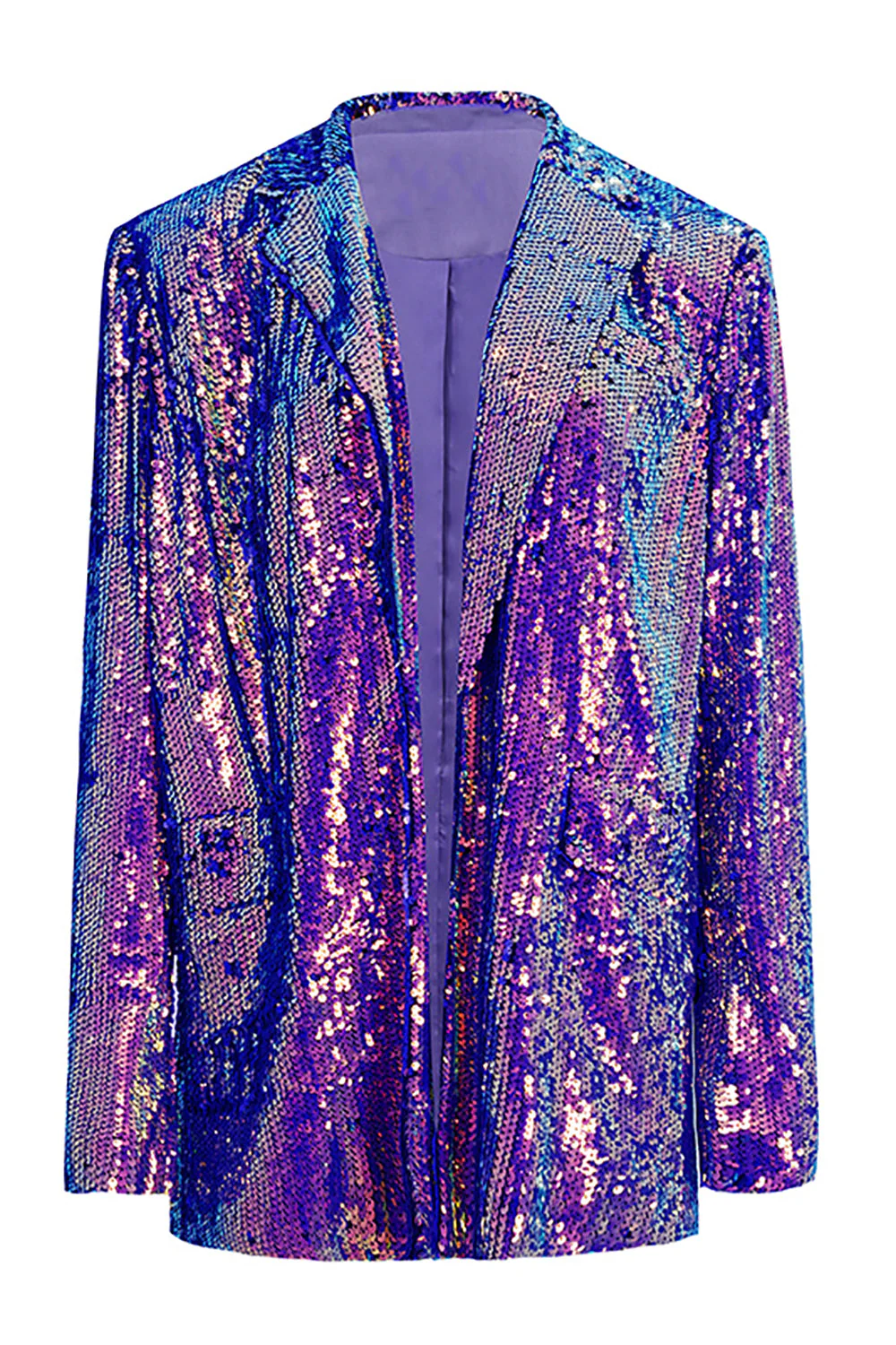 Sparkly Purple Sequins Oversized Longline Prom Blazer For Women - VNBITS