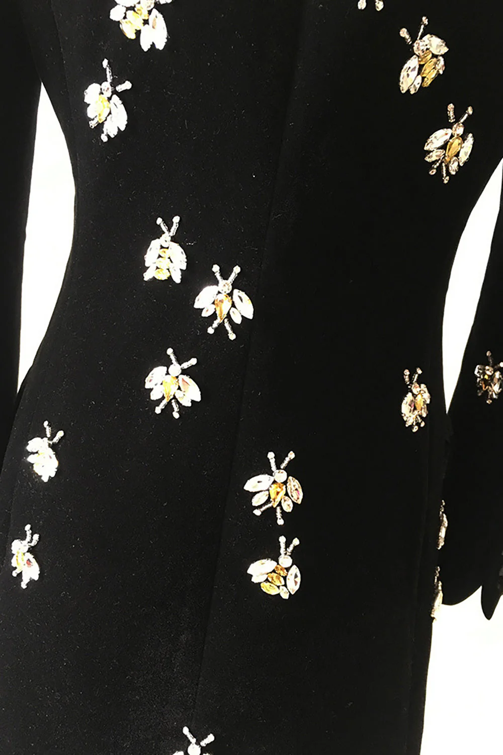 Sparkly Black Velvet Beaded Bees Women Blazer - VNBITS