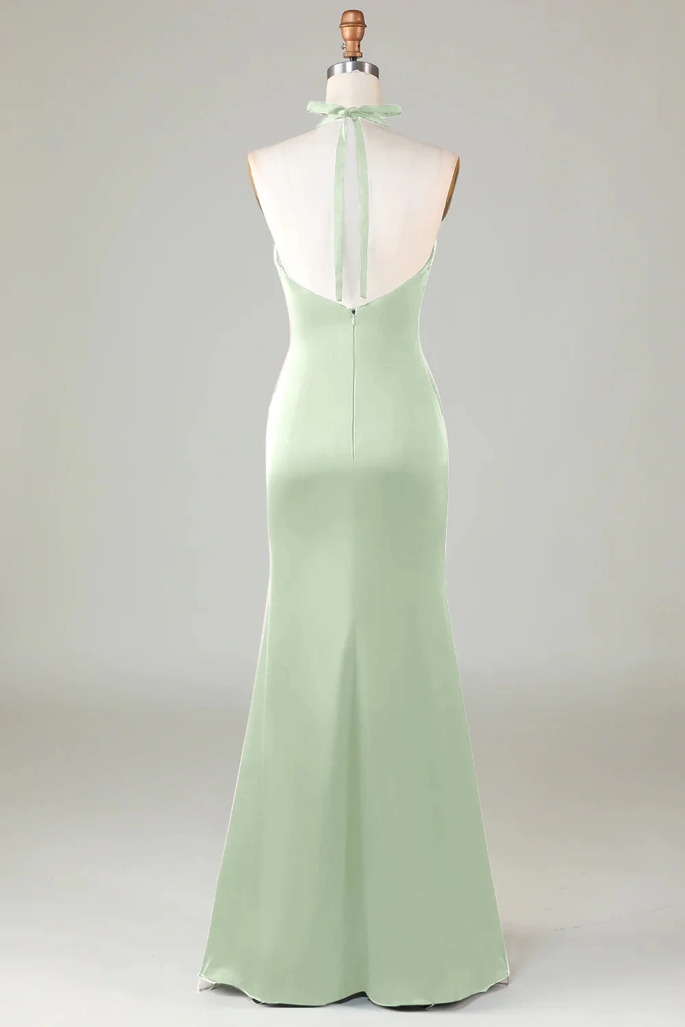 Mermaid Halter Dark Green Long Satin Bridesmaid Dress - VNBITS