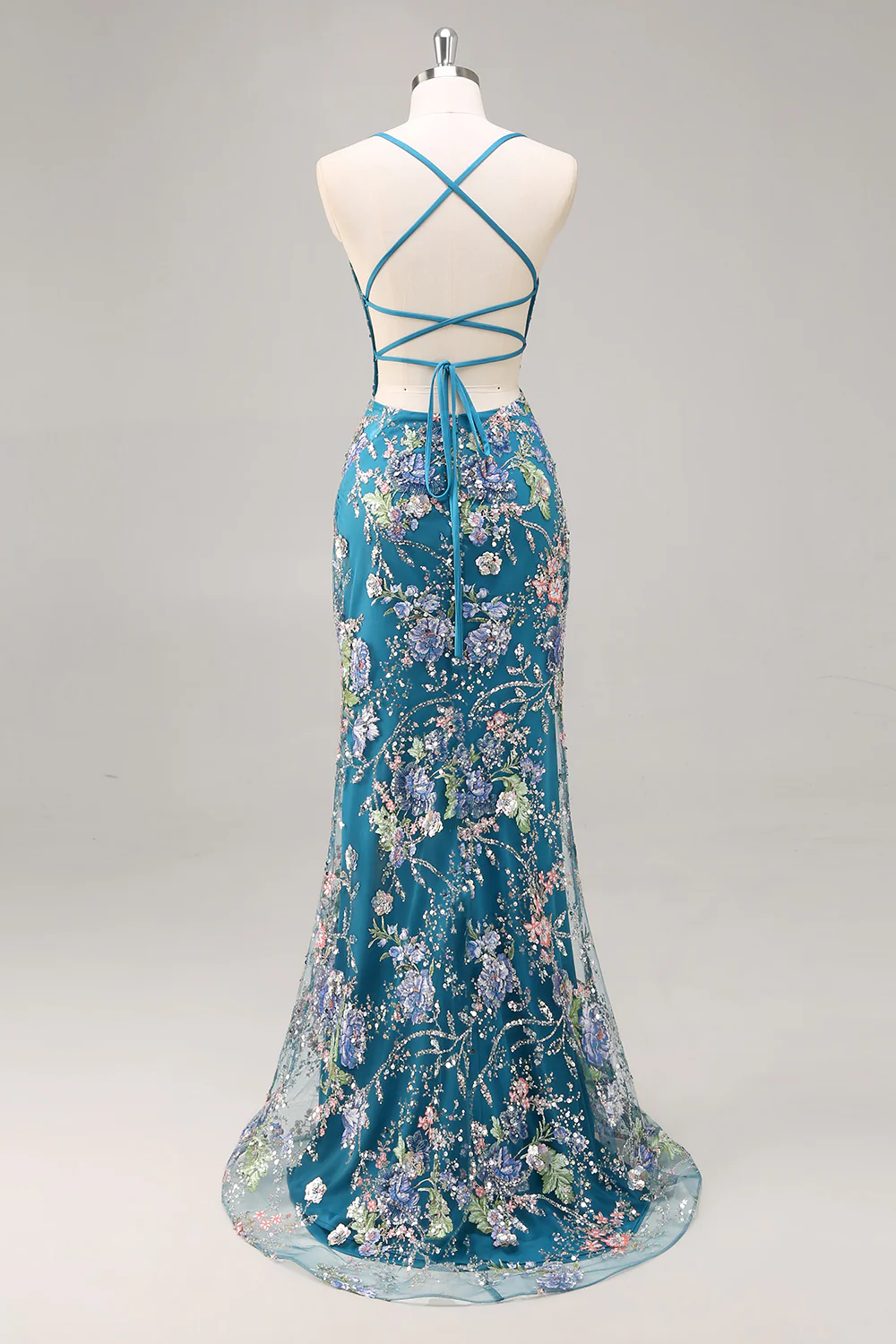 Sparkly Peacock Floral Beaded Mermaid Long Prom Dress with Sequins - VNBITS