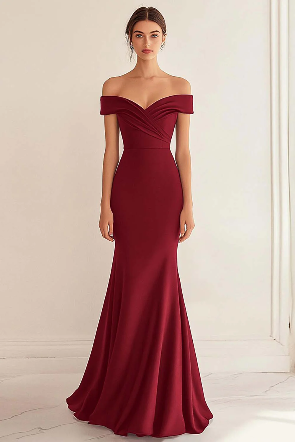 Navy Satin Off the Shoulder Sheath Long Formal Dress - VNBITS