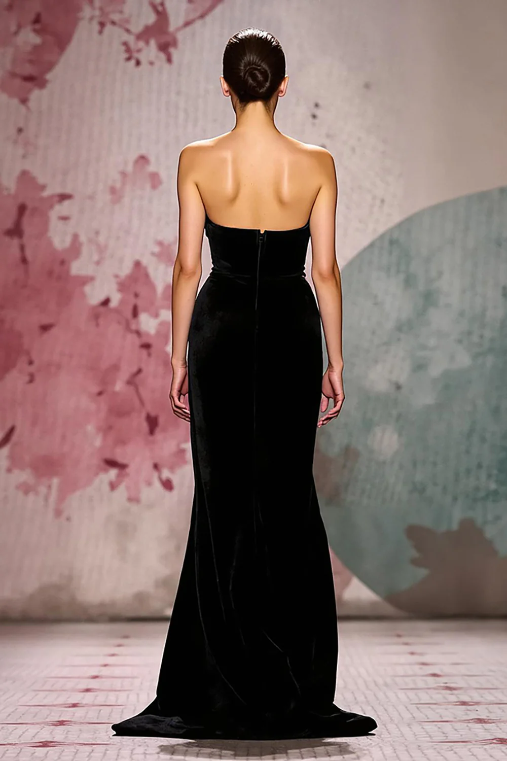 Simple Black Velvet Strapless Mermaid Long Evening Dress - VNBITS