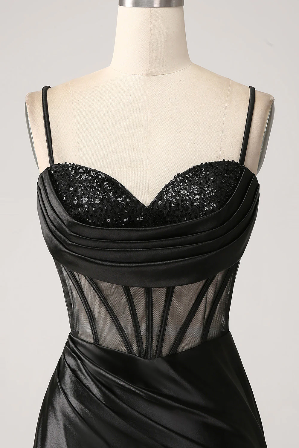 Mermaid Sweetheart Black Satin Long Prom Dress With Beading - VNBITS