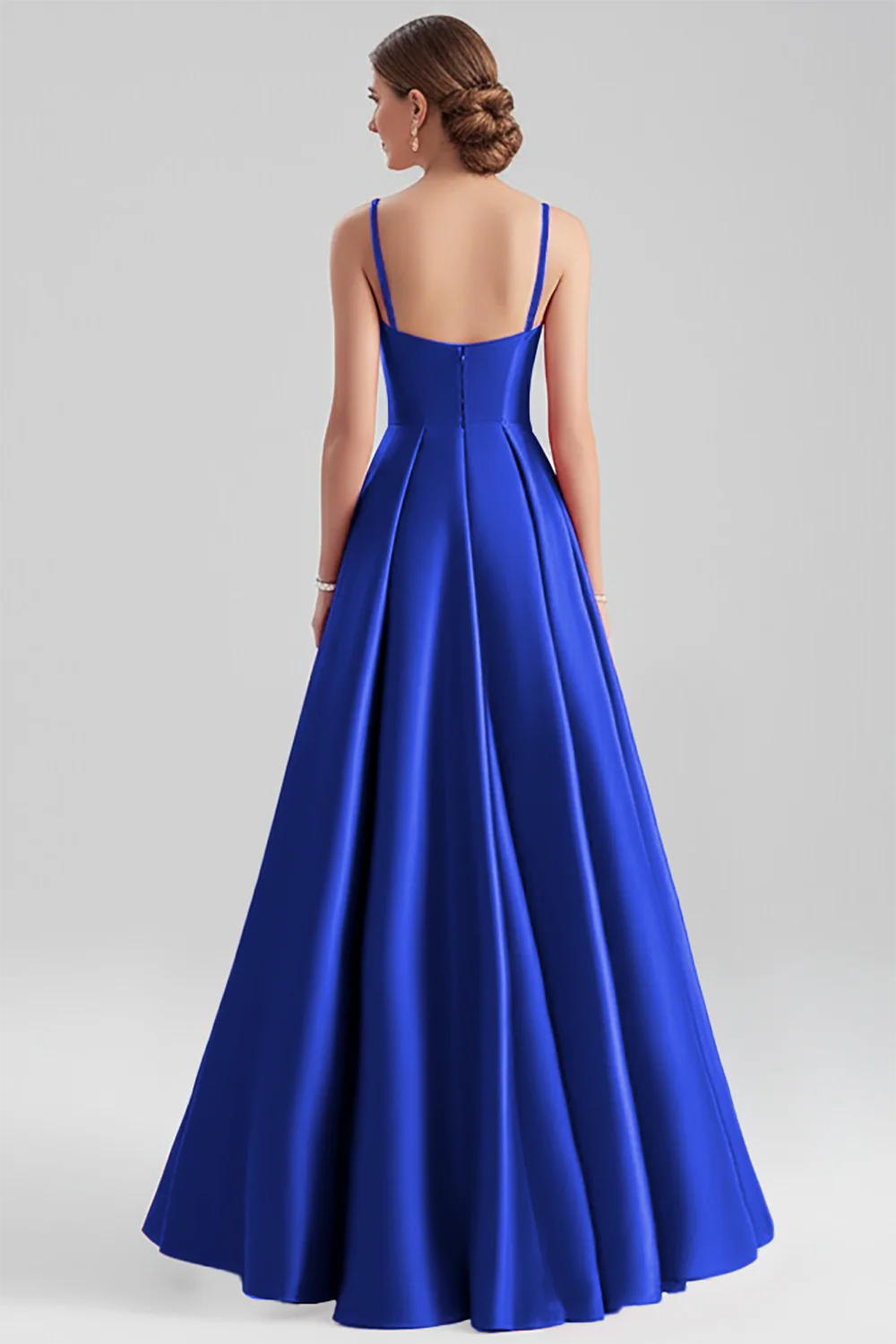 Black Satin A Line Spaghetti Straps Long Formal Dress - VNBITS