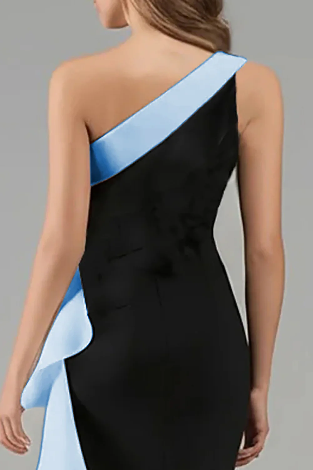 Black and Blue One Shoulder Long Formal Dress with Ruffles - VNBITS