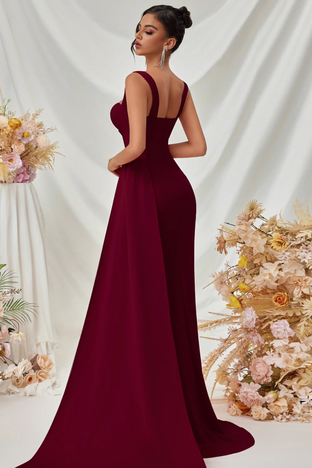 Simple Black Mermaid Long Prom Dress with Side Cape - VNBITS