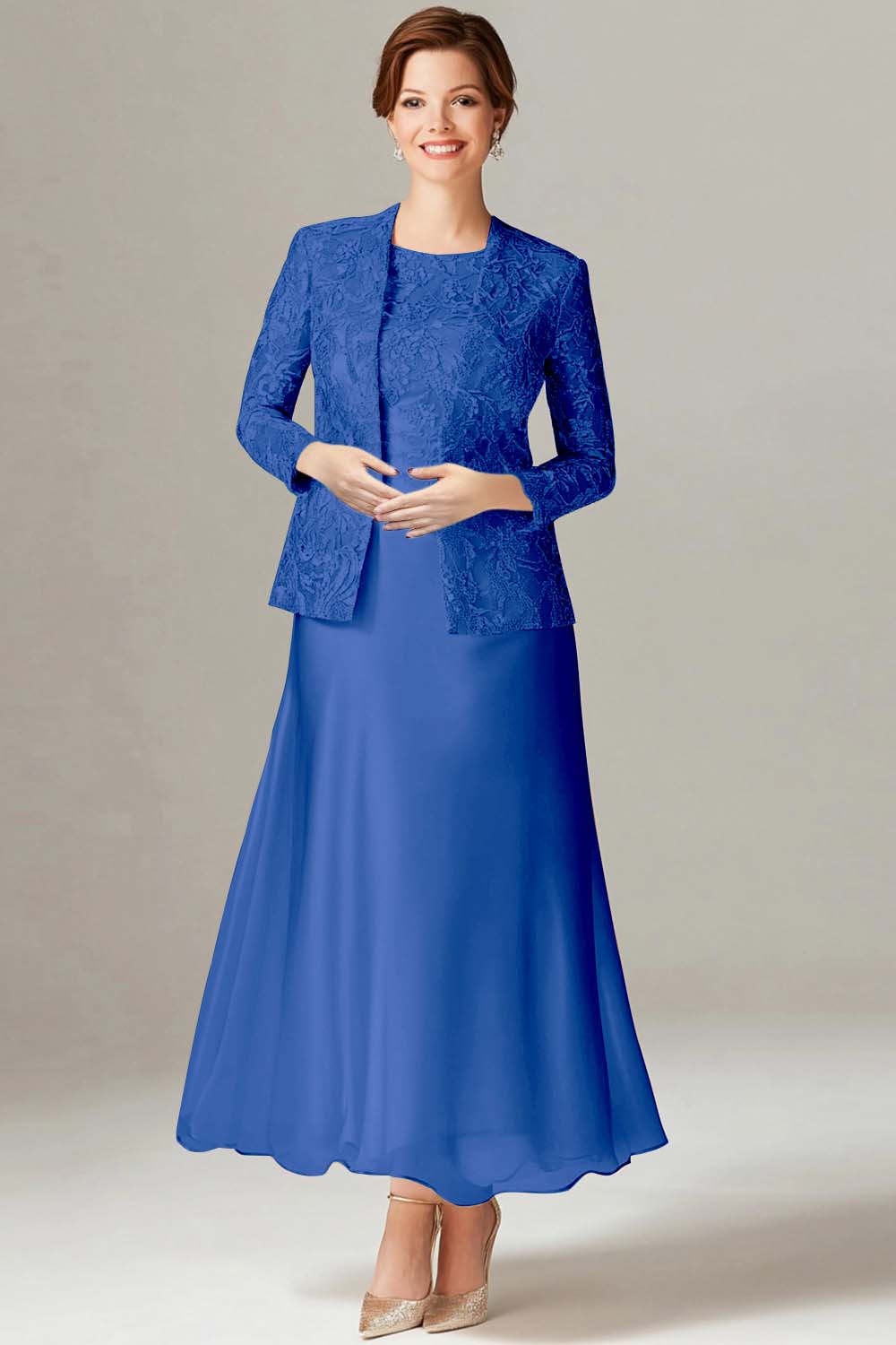 A-Line Boat Neck Dusty Sage 2-Piece Mother of the Bride Dress - VNBITS