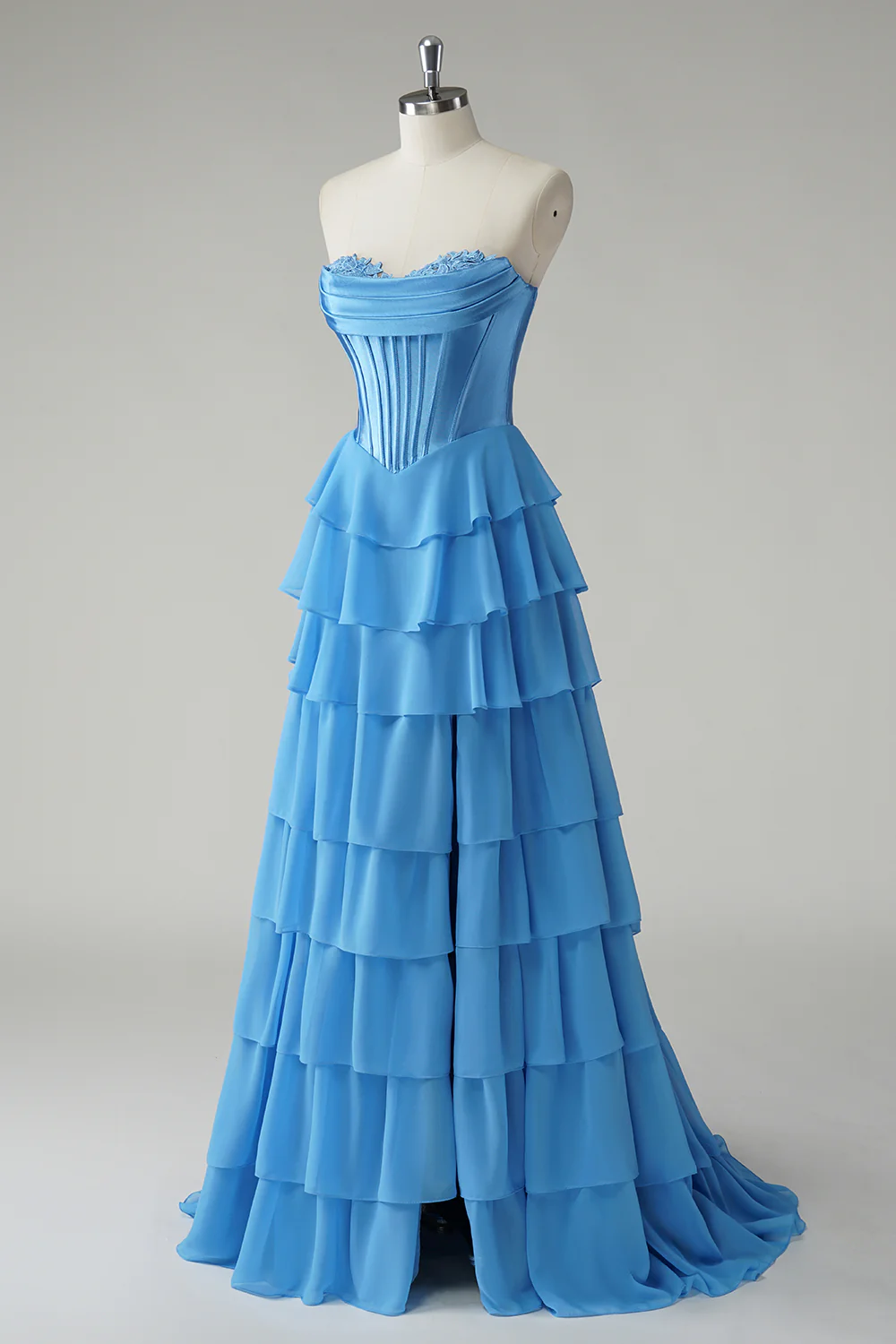 Yellow A-Line Tiered Sweetheart Long Prom Dress with Slit - VNBITS